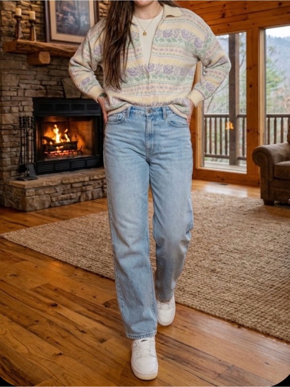 Vintage 80s/90s Carriage Court Pastel Fair Isle Knit Polo Sweater | Grandmacore